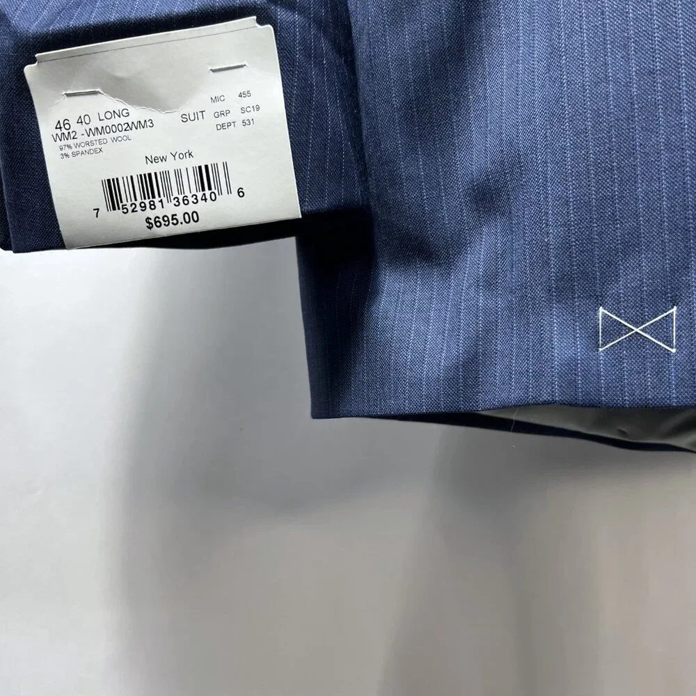 NWT 2 Pc 46L WALTER MORTON Men's Blue Pin Stripe Worsted Wool Blend Suite